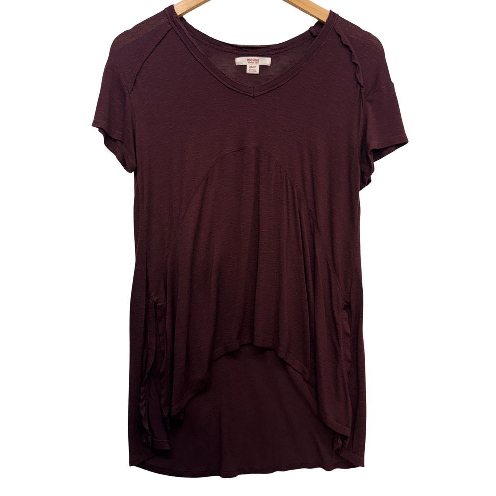 Mossimo Supply Co Womens Burgundy High‎ Low V-Neck Slub Knit Tunic Top XS Maroon
